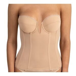 Vivienne Deep Front Plunge V-Wire Longline Strapless Bridal Bra 38DD/E #8890 NWT